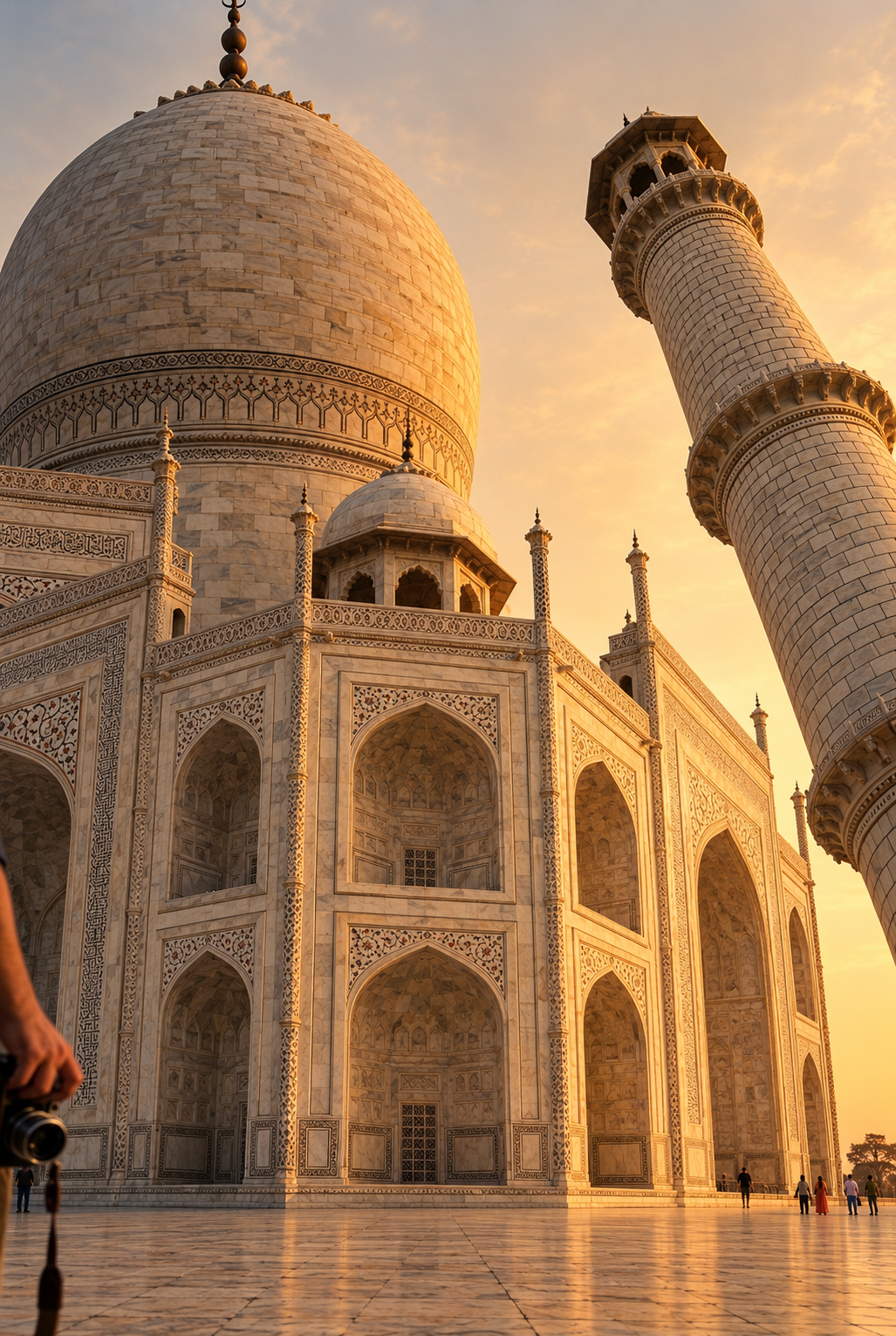 The Taj Mahal glowing at sunset