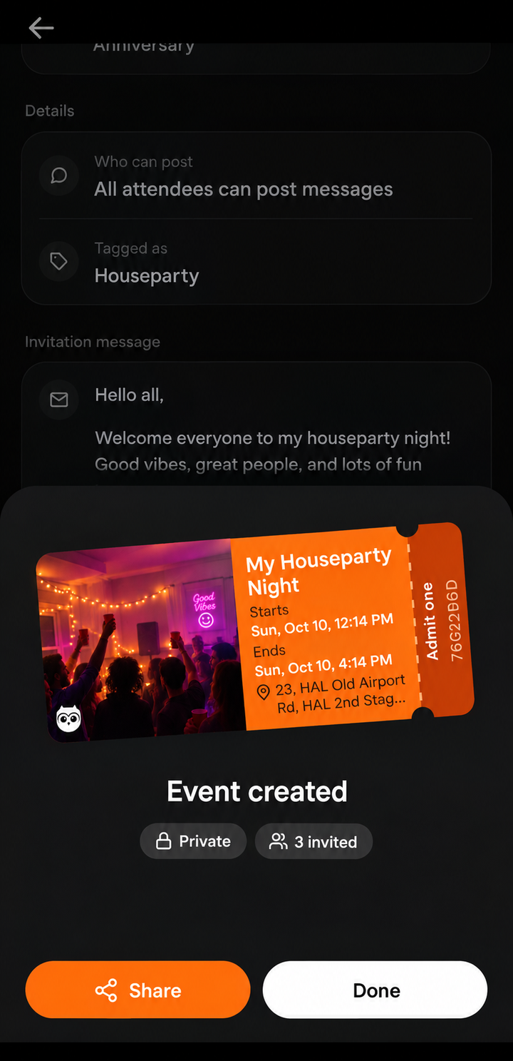 Event created ticket