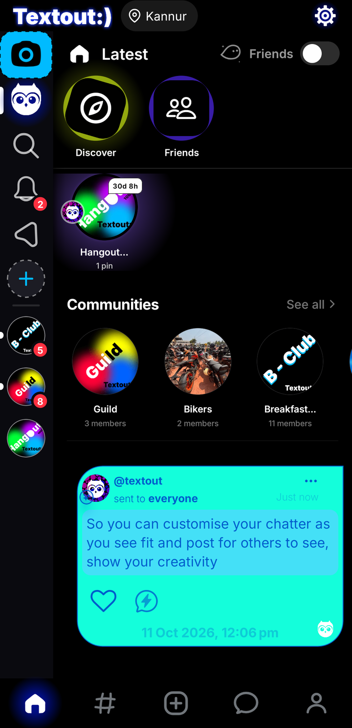 Textout home feed